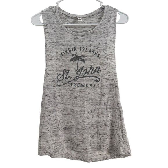 Bella Canvas Tops - Women's Size MEDIUM Graphic Tank Top Virgin Islands Marble Gray White Palm Beach